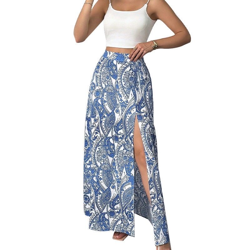Women's Versatile And Elegant A-line Printed Slit Skirt