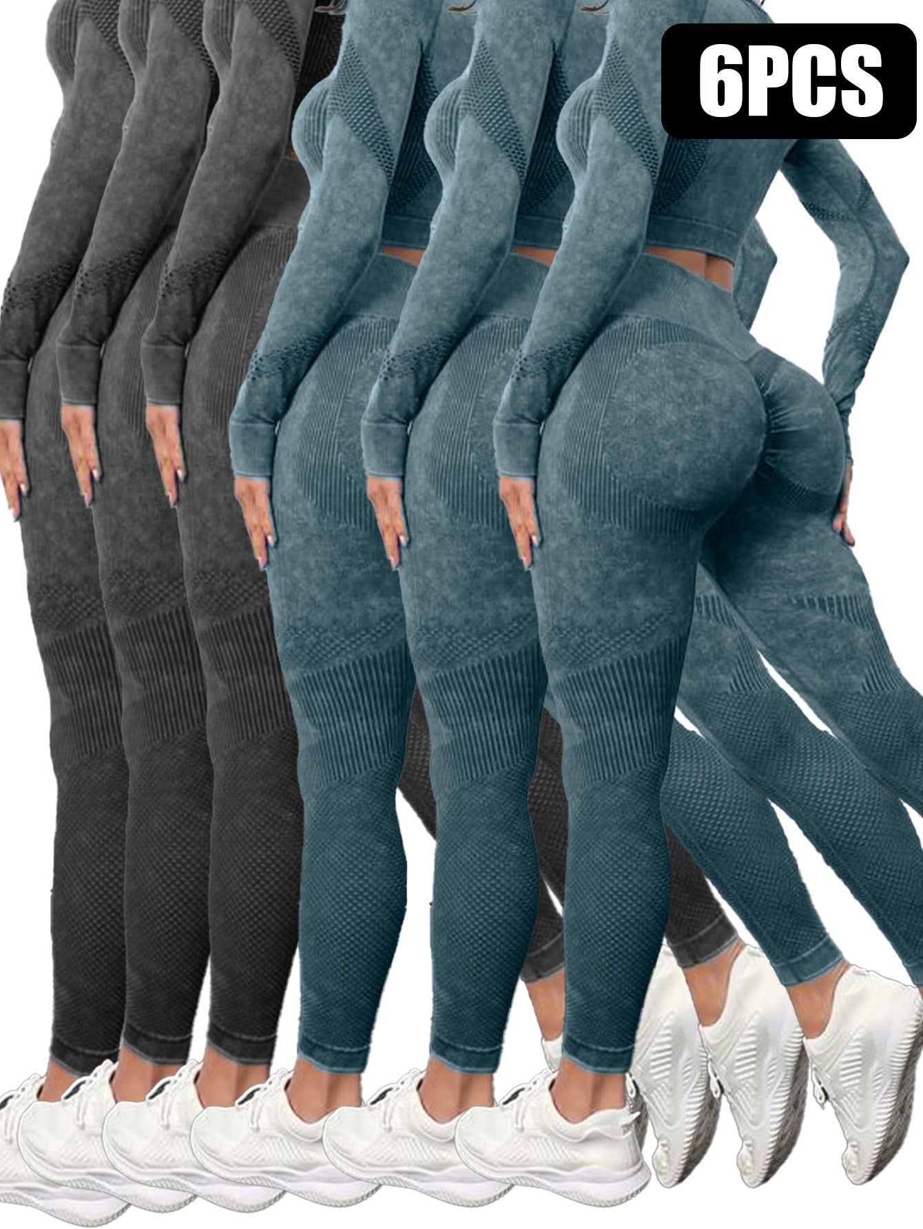 6 Pack Mesh Cut Out Leggings For Women Tights Breathable Workout Tummy Control Pants