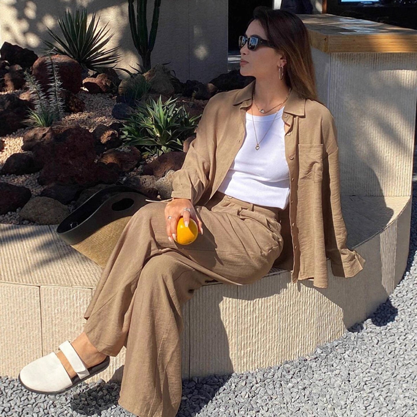 Women's Button Fashion Casual Two-piece Suit