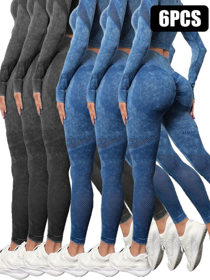 6 Pack Mesh Cut Out Leggings For Women Tights Breathable Workout Tummy Control Pants